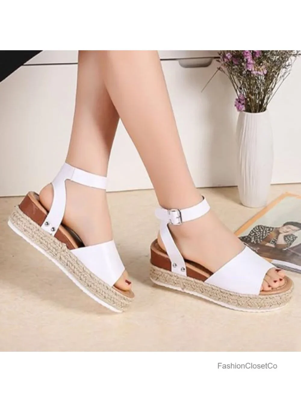 Women's Open Toe Ankle Strap Espadrilles Wedge Sandals Platform Summer